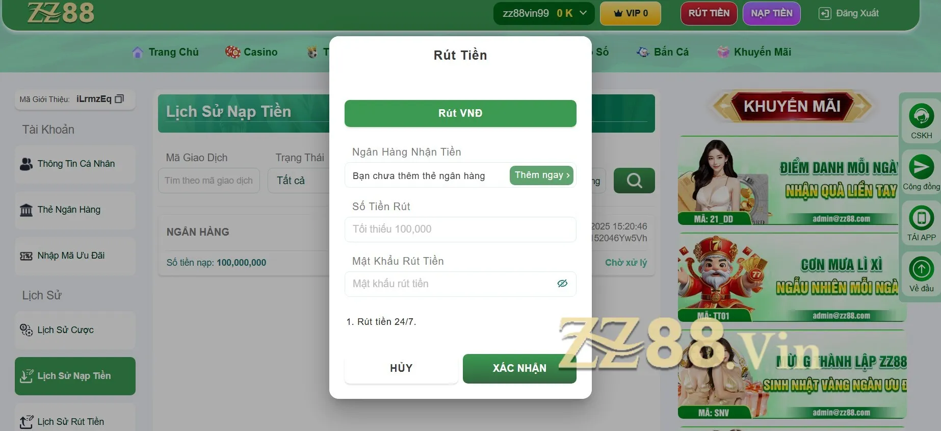 rút tiền zz88 vin